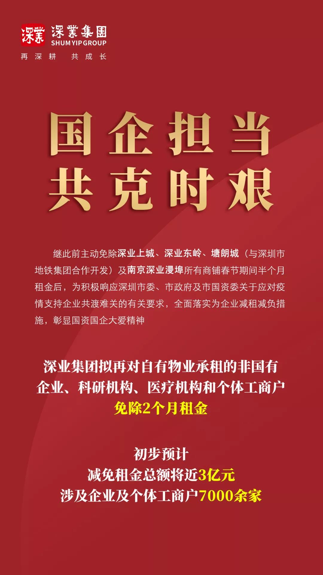 深业集团宣布针对旗下自有物业免除2个月租金